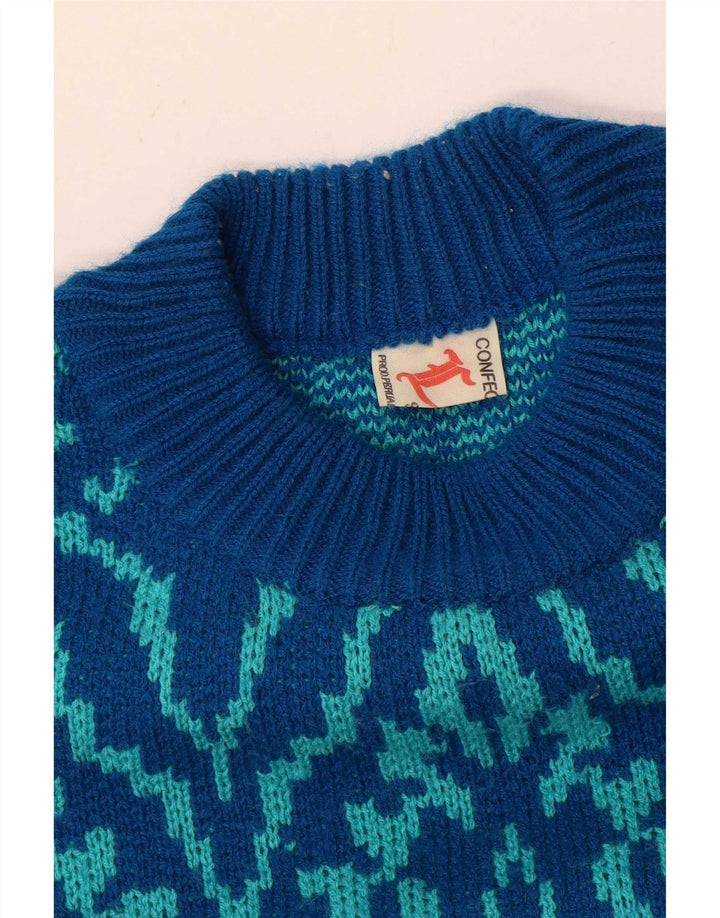 Vintage muški džemper s okruglim izrezom srednje plave paisley boje