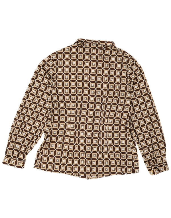 VINTAGE Womens Shirt UK 16 Large Beige Geometric Wool