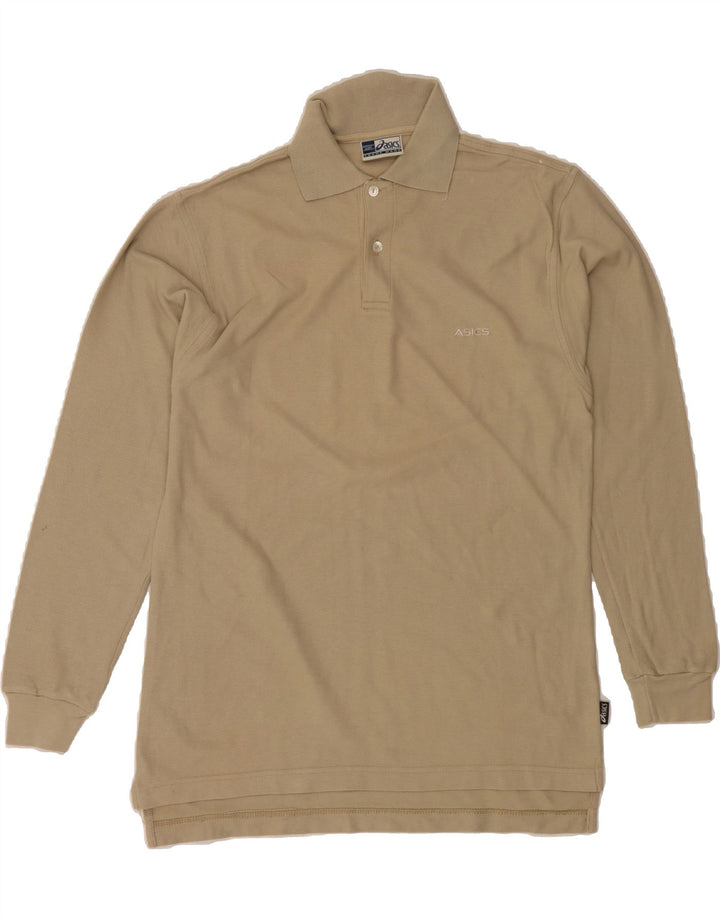 ASICS Mens Long Sleeve Polo Shirt Small Beige Cotton Vintage Asics and Second-Hand Asics from Messina Hembry 