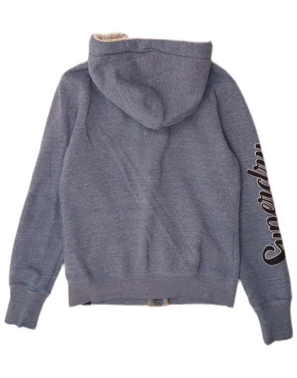 Superdry ženski pulover s kapuljačom s patentnim zatvaračem UK 8 Mali plavi pamuk s flekama