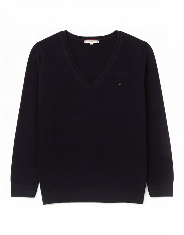 Tommy Hilfiger ženski džemper s V-izrezom UK 12 srednje tamnoplavi pamuk