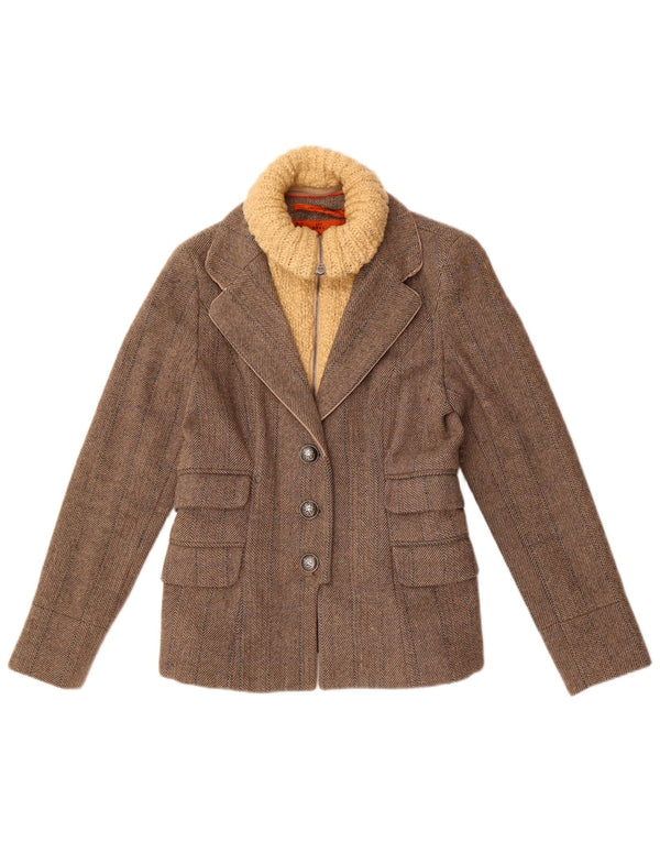 Superdry ženski sako s 3 gumba UK 14 Velika siva vunena riblja kost