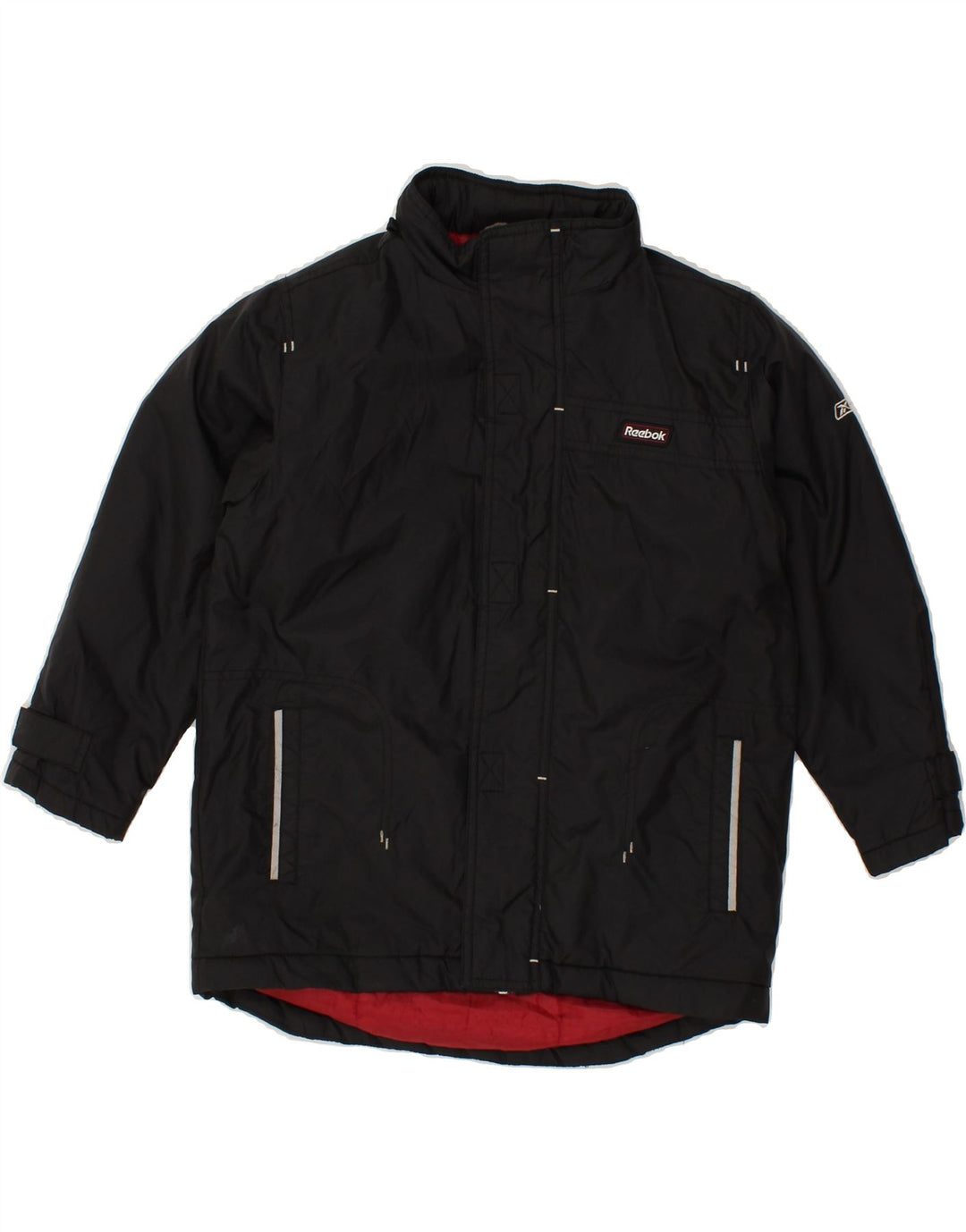 REEBOK Boys Hooded Windbreaker Jacket 10-11 Years Black Vintage Reebok and Second-Hand Reebok from Messina Hembry 