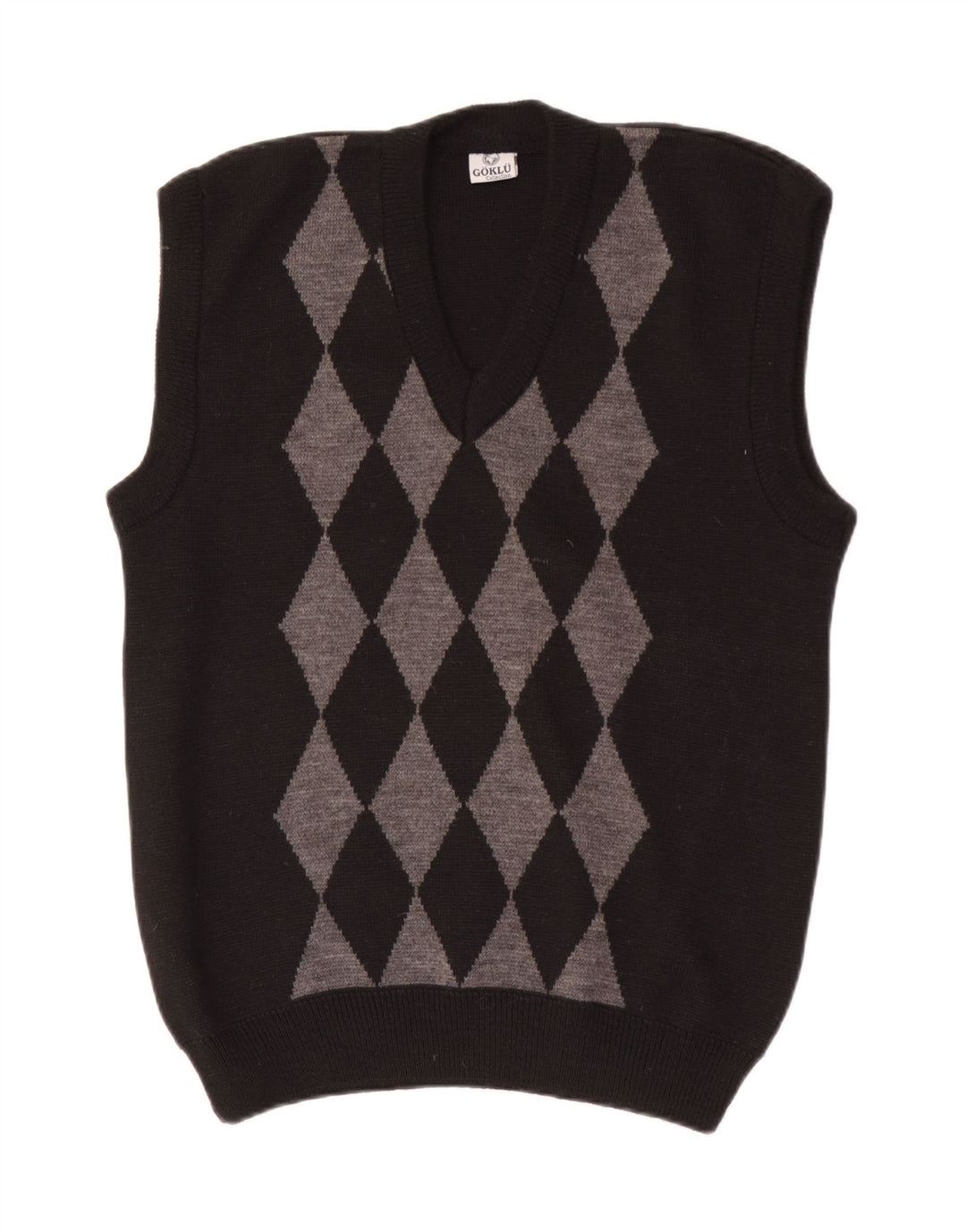 Vintage muška majica bez rukava Mala crna Argyle/Diamond