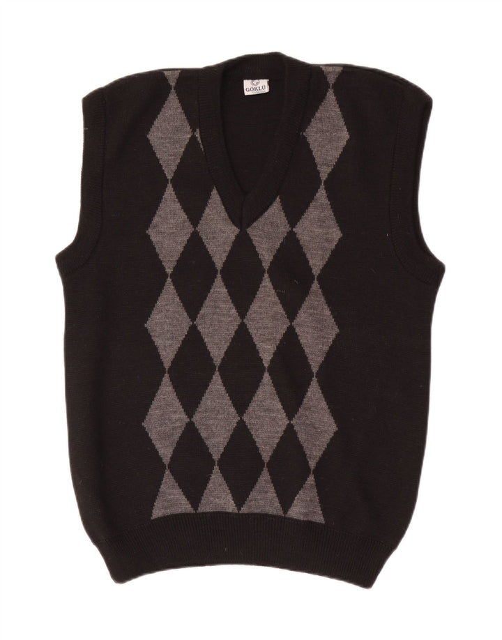 Vintage muška majica bez rukava Mala crna Argyle/Diamond