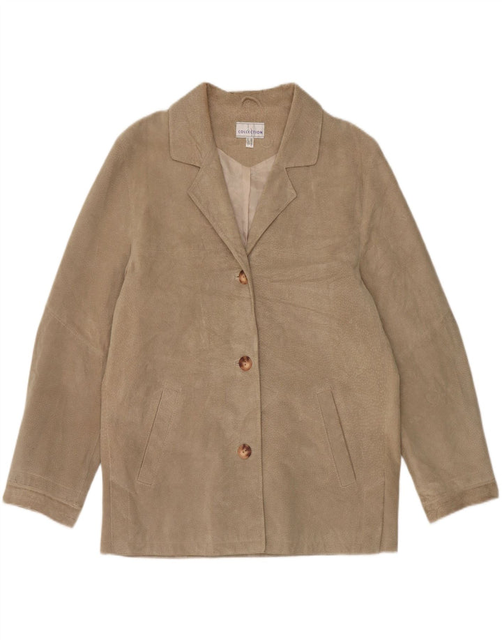COLLECTION Womens Oversized Suede Jacket UK 10 Small  Beige Leather