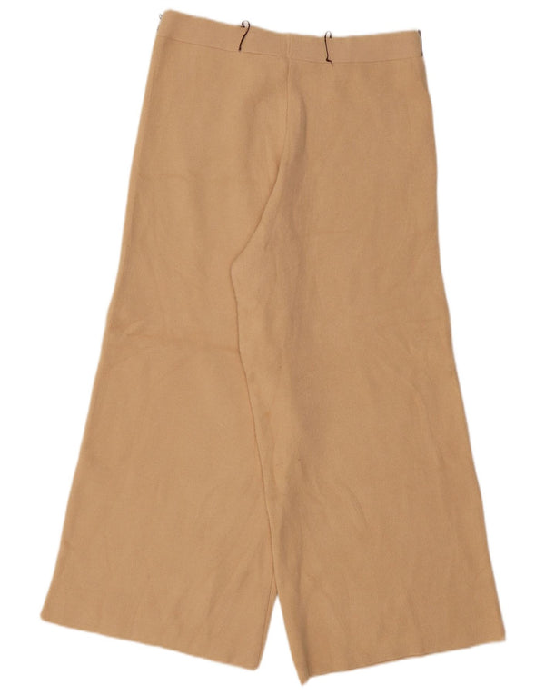 Zara Womens Knit Wide Leg Cropped Trousers Large W32 L25 Beige Viscose