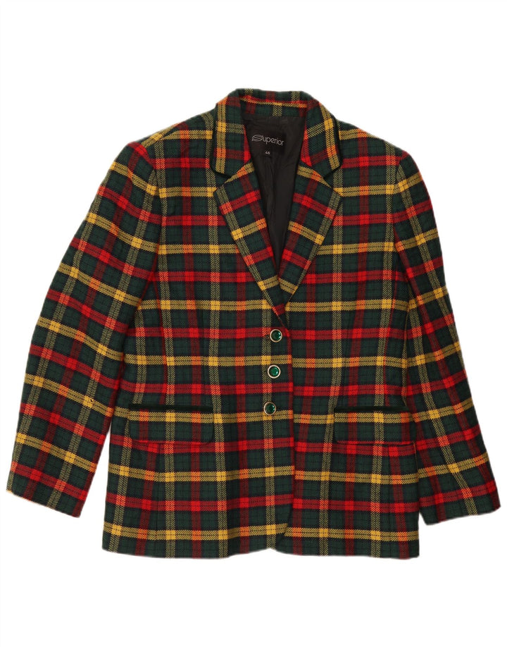 Vrhunski ženski sako s 3 gumba IT 46 veliki zeleni karirani djevičanski vun