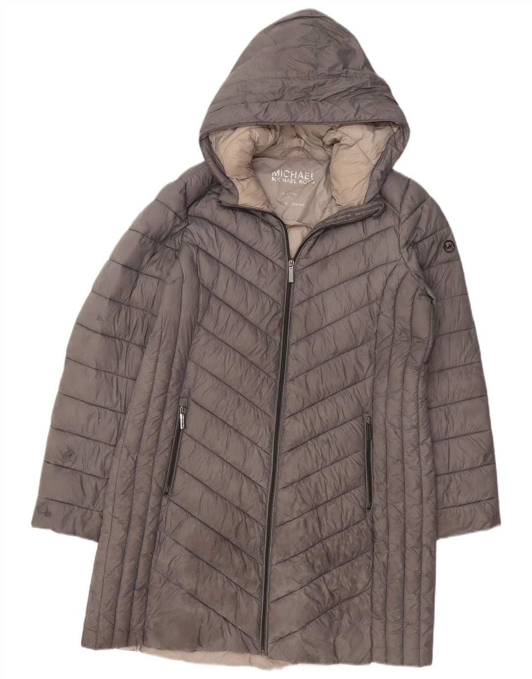 MICHAEL KORS Ženski podstavljeni kaput s kapuljačom UK 16 Veliki sivi najlon