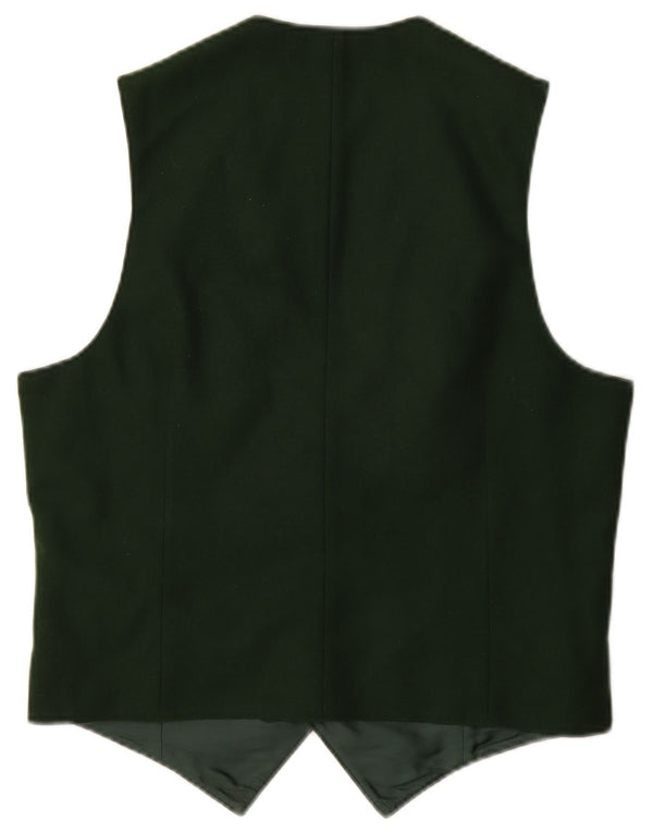 Vintage Mens Graphic Waistcoat Small Green