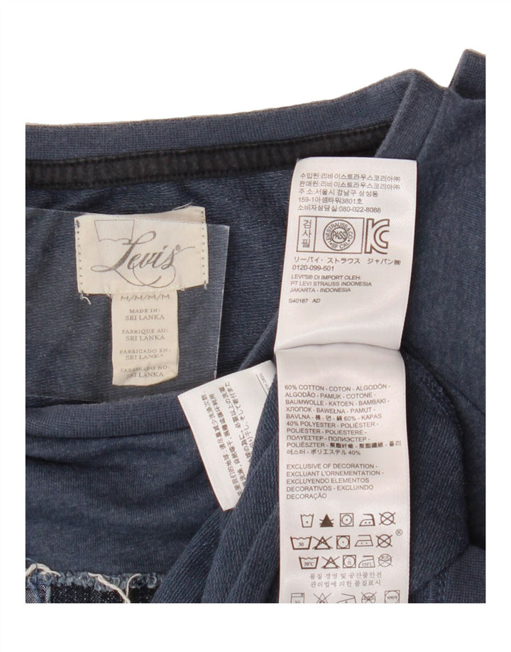 LEVI'S Womens Graphic Sweatshirt Jumper UK 14 Medium Navy Blue Cotton Vintage Levi's and Second-Hand Levi's from Messina Hembry 