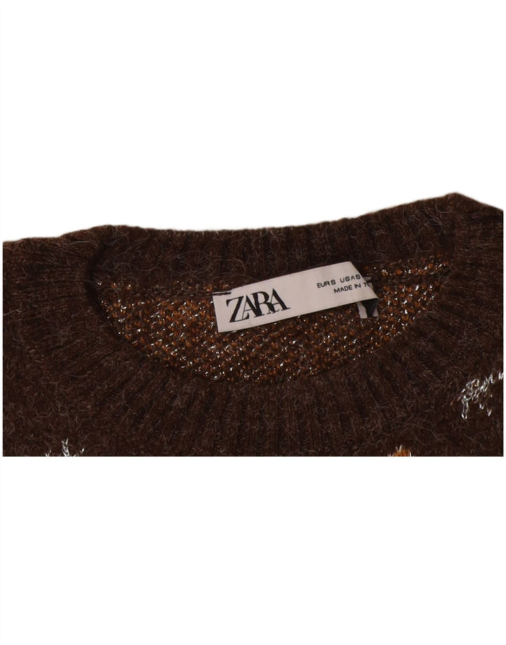 Zara ženski džemper s lađastim izrezom UK 10 Small Brown