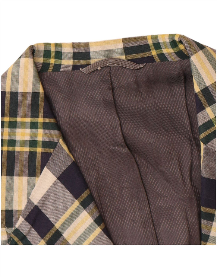 Vintage muški sako s 2 gumba, mali tamnoplavi karirani