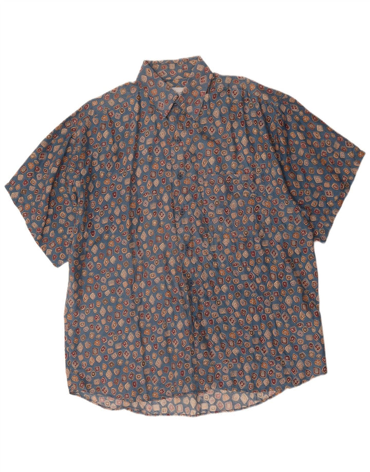 CARUSO Muška košulja kratkih rukava Velika plava geometrijska svila