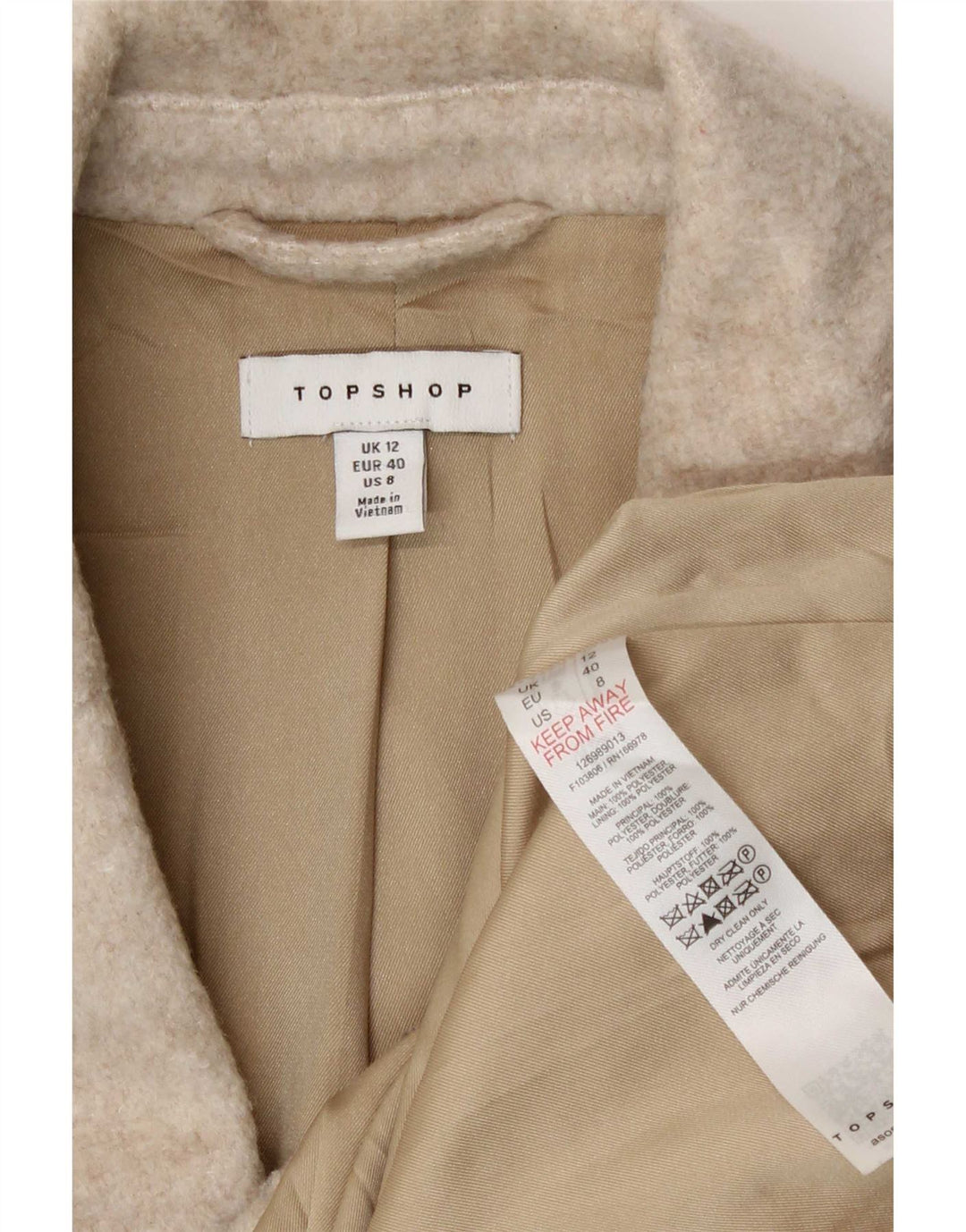 Topshop Ženska jakna sa 3 gumba UK 12 srednje bež poliester