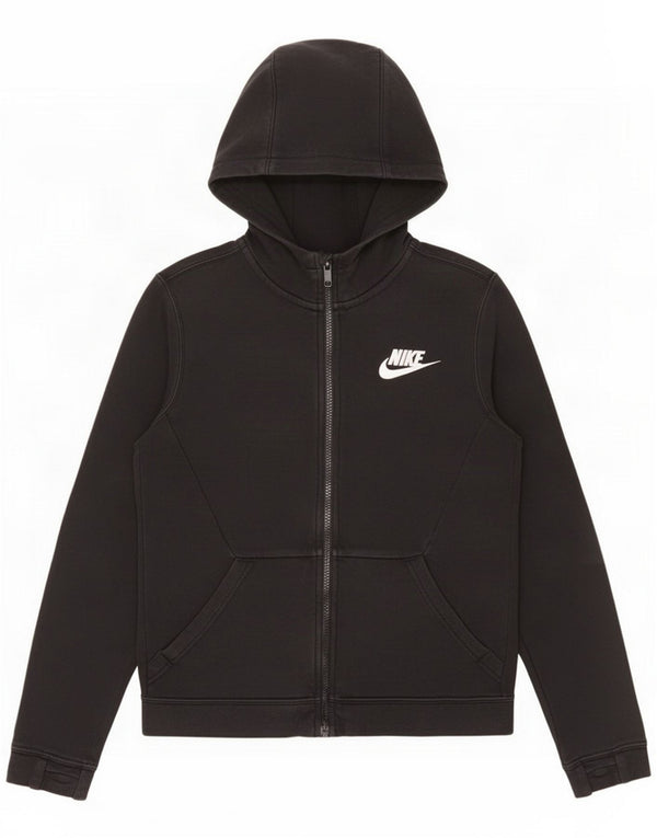 Nike Boys Zip Hoodie Sweater 12-13 Years Large Black Cotton