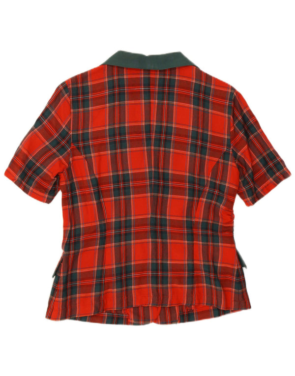 Vintage ženski sako kratkih rukava s 2 gumba UK 10 mali crveni karirani