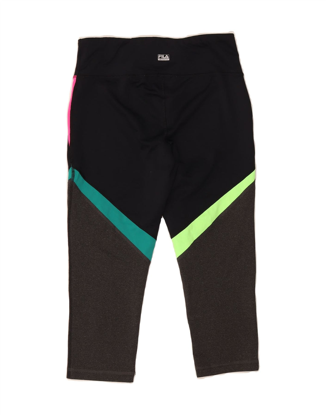 FILA Womens Capri Leggings UK 12 Medium  Black Colourblock Polyester Vintage Fila and Second-Hand Fila from Messina Hembry 