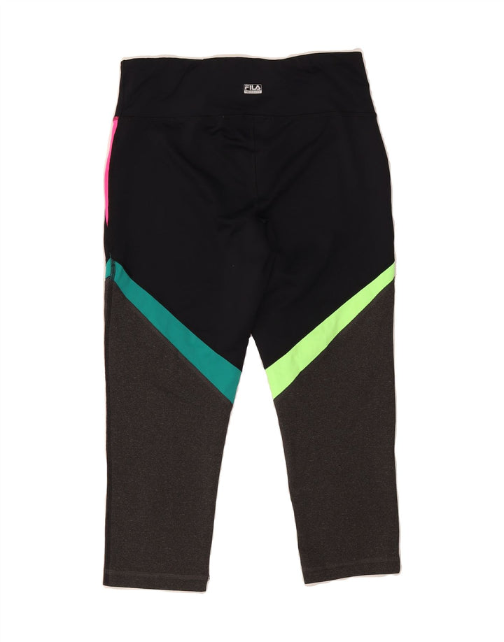 FILA Womens Capri Leggings UK 12 Medium  Black Colourblock Polyester Vintage Fila and Second-Hand Fila from Messina Hembry 