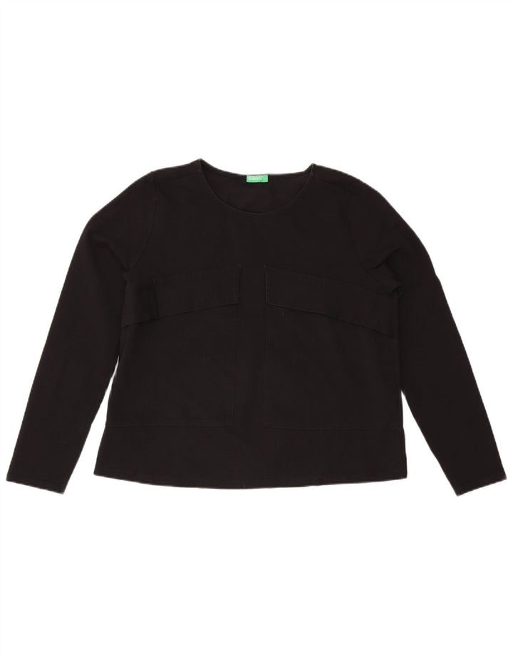 BENETTON Ženska prevelika majica dugih rukava UK 10 Mala crna pamuk