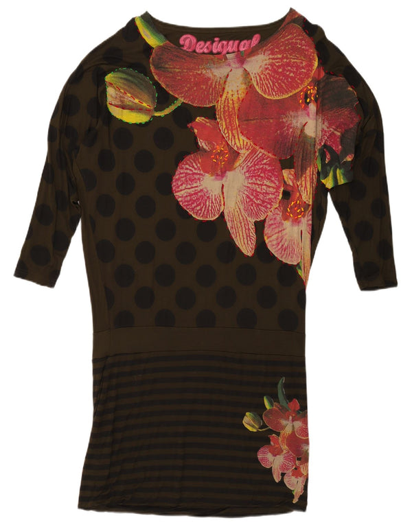 Desigual ženska haljina spuštenog struka 3/4 rukava UK 16 velika kaki cvjetna