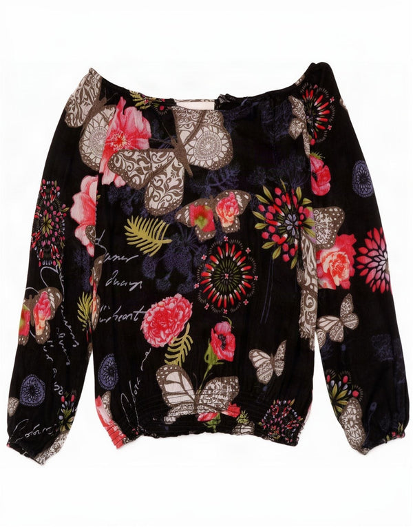 Desigual ženski gornji dio prevelike bluze s otvorenim ramenima UK 10 Small Black Floral