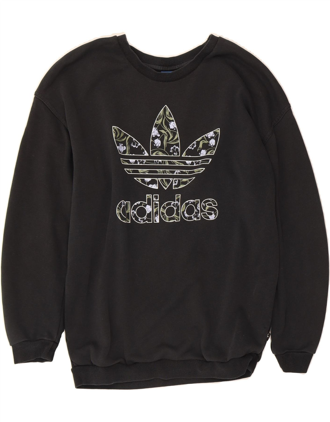 ADIDAS Womens Oversized Graphic Sweatshirt Jumper UK 8 Small Navy Blue Vintage Adidas and Second-Hand Adidas from Messina Hembry 