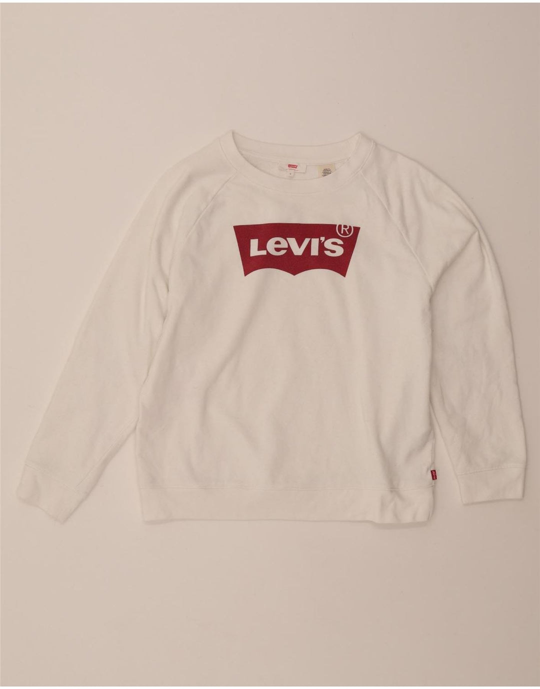 LEVI'S Womens Graphic Sweatshirt Jumper UK 10 Small White Cotton Vintage Levi's and Second-Hand Levi's from Messina Hembry 