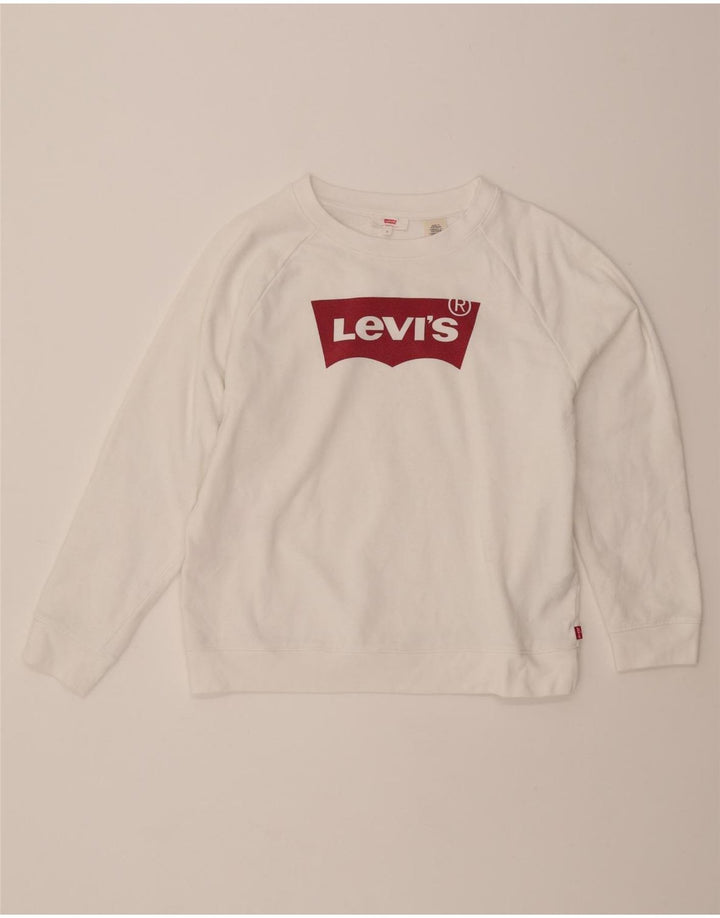 LEVI'S Womens Graphic Sweatshirt Jumper UK 10 Small White Cotton Vintage Levi's and Second-Hand Levi's from Messina Hembry 