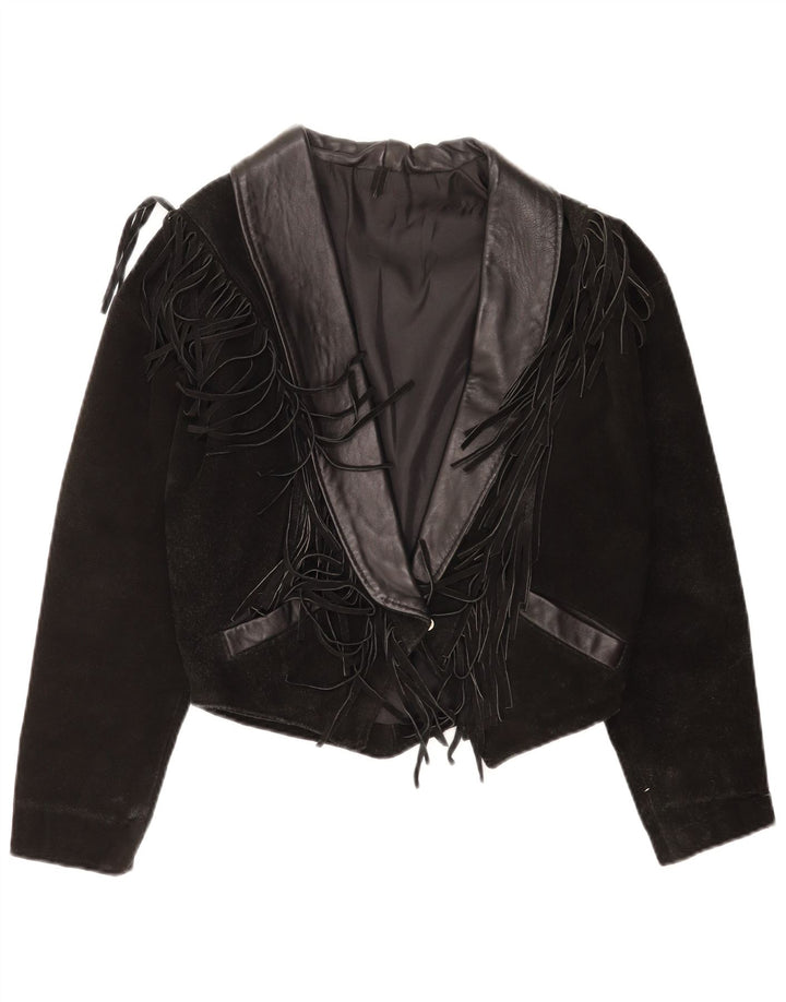 Vintage ženska jakna od brušene kože Western Crop UK 14 srednje crna