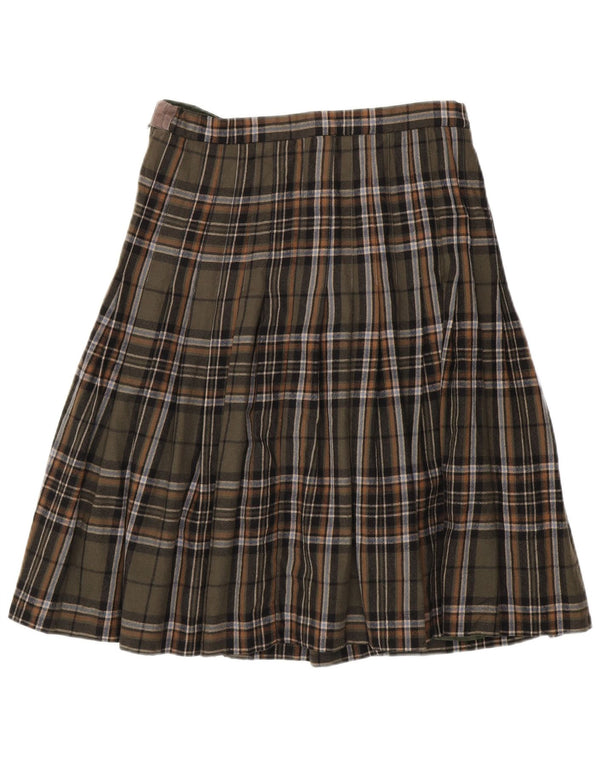 Vintage ženska plisirana suknja A-kroja visokog struka IT 46 velika W30 kaki karirana