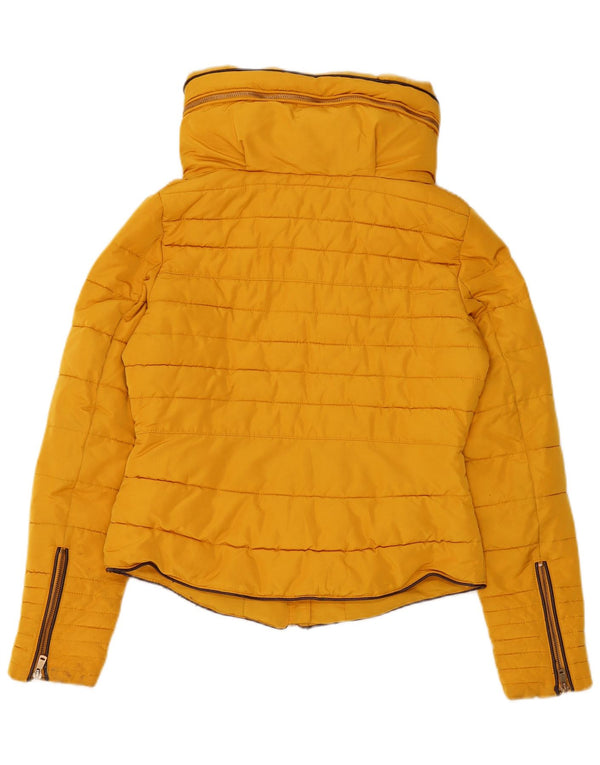 Zara Womens Crop Hooded Padded Jacket UK 10 Small Yellow Polyester