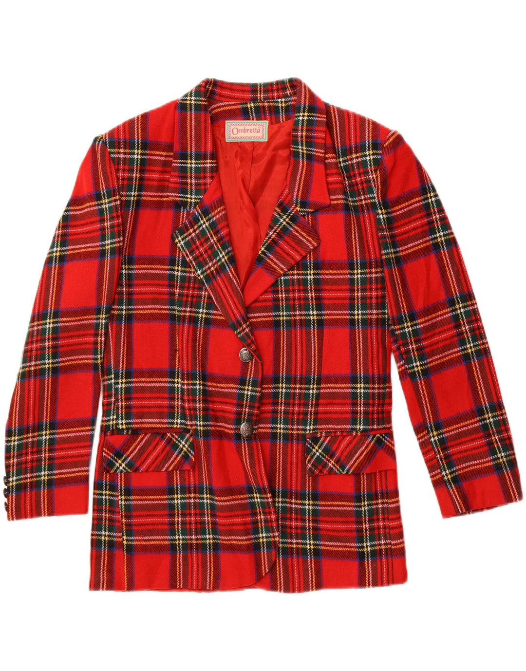 Vintage ženski sako sa 2 gumba IT 44 srednje crvene karirane vune