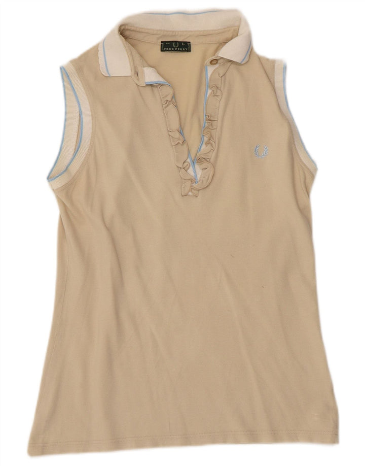 FRED PERRY Ženska polo majica s volanima UK 14 velika bež boja