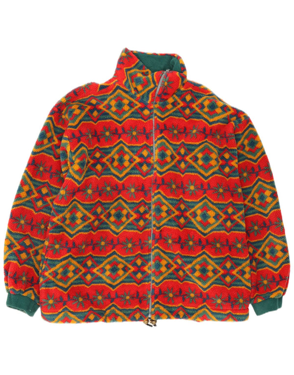 Vintage ženska prevelika jakna od flisa UK 18 XL, crvena geometrijska