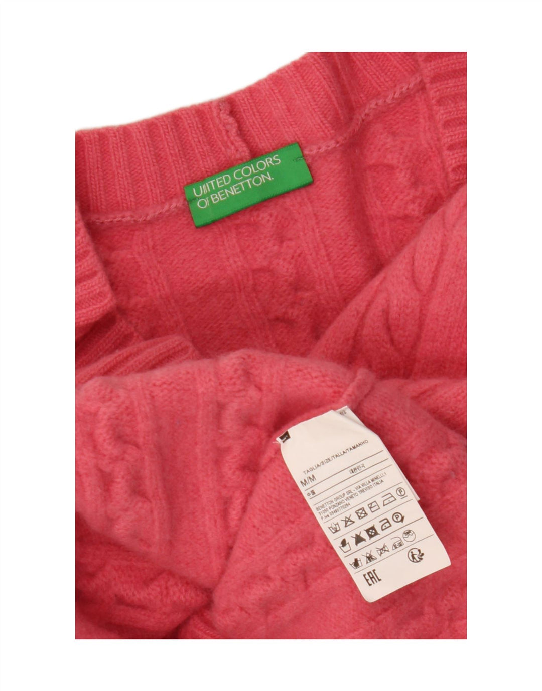 BENETTON ženski kratki kardigan pulover UK 14 Srednje ružičasta vuna