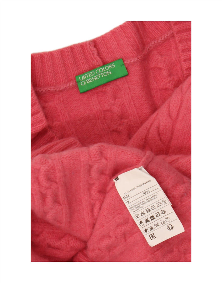 BENETTON ženski kratki kardigan pulover UK 14 Srednje ružičasta vuna