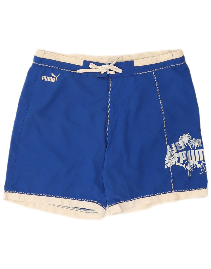 PUMA Mens Graphic Swimming Shorts Large Blue Polyester