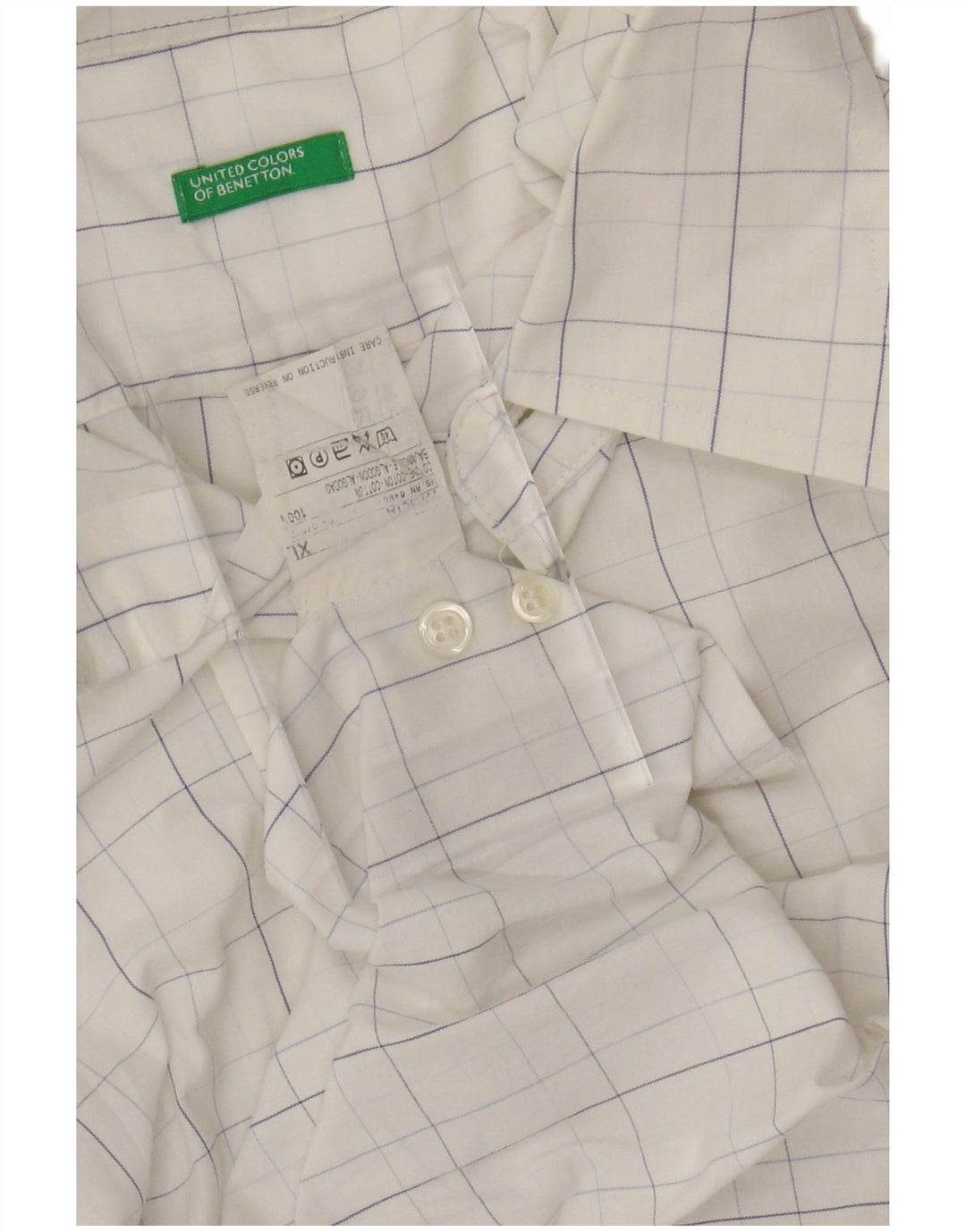 BENETTON Muška košulja XL bijeli karirani pamuk