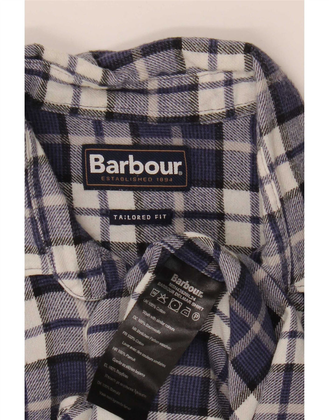 Barbour muška krojena flanelska košulja mala tamnoplava karirana pamuk