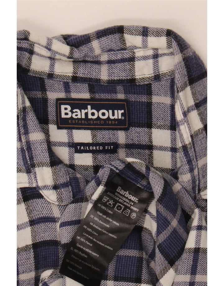 Barbour muška krojena flanelska košulja mala tamnoplava karirana pamuk
