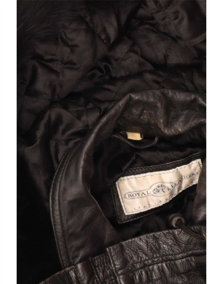 Vintage ženska prevelika kožna jakna s kapuljačom IT 44 Medium Black