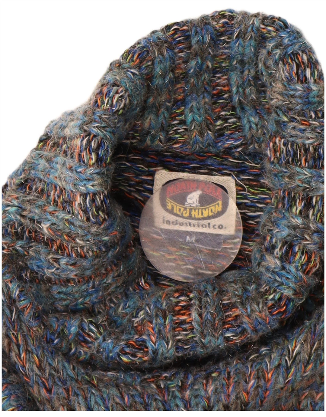 NORTH POLE Muški pulover s rol izrezom Srednje plava vunena pjegava