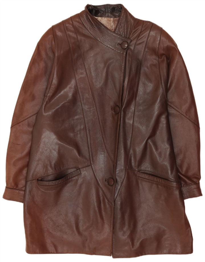 Vintage ženski preveliki kožni kaput UK 14 srednje smeđe boje