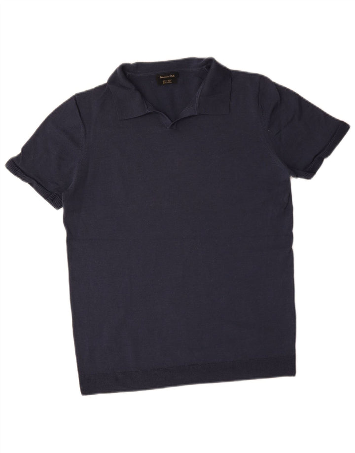 Massimo Dutti muški džemper kratkih rukava s polo izrezom Srednje tamnoplavi