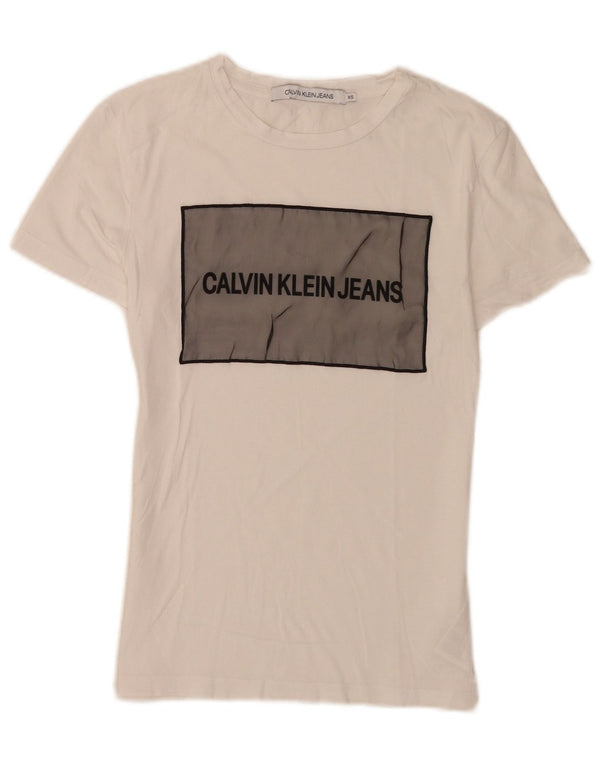 Calvin Klein Jeans Ženska grafička majica kratkih rukava UK 4 XS Bijeli pamuk
