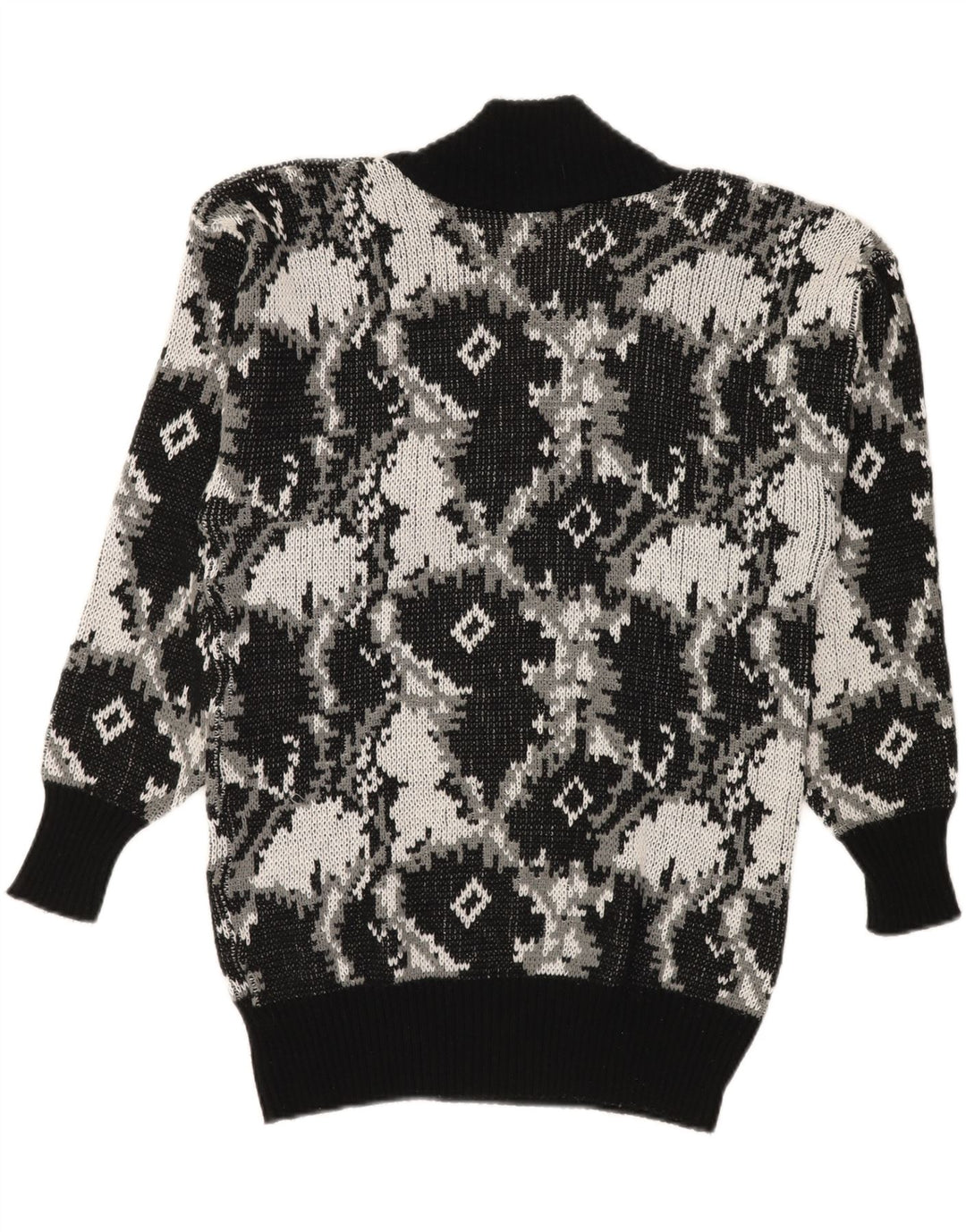 VINTAGE Womens Abstract Pattern V-Neck Jumper Sweater UK 14 Large Black Vintage Vintage and Second-Hand Vintage from Messina Hembry 