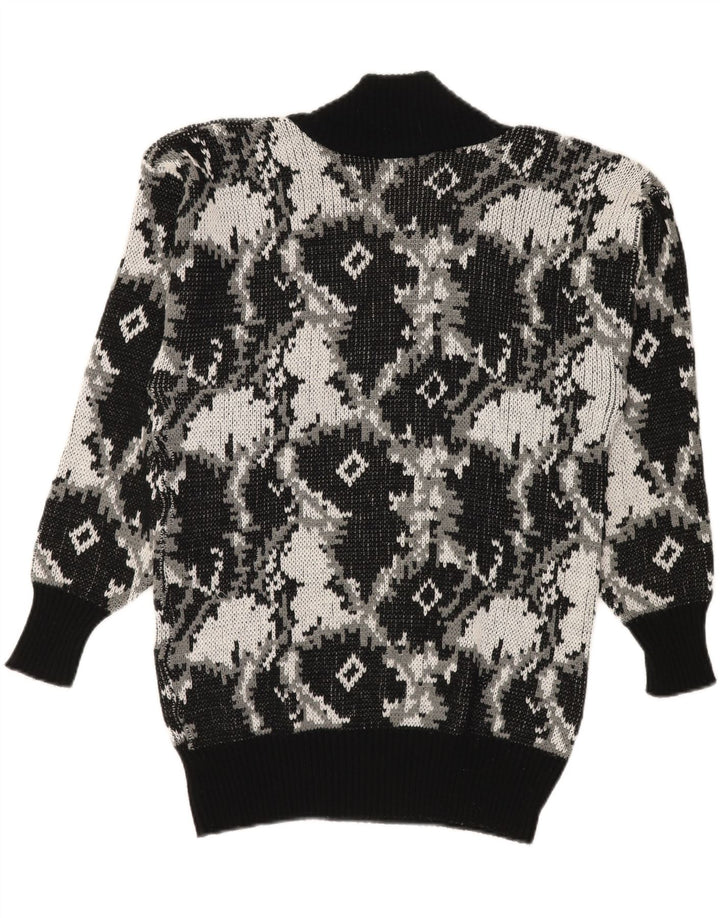 VINTAGE Womens Abstract Pattern V-Neck Jumper Sweater UK 14 Large Black Vintage Vintage and Second-Hand Vintage from Messina Hembry 