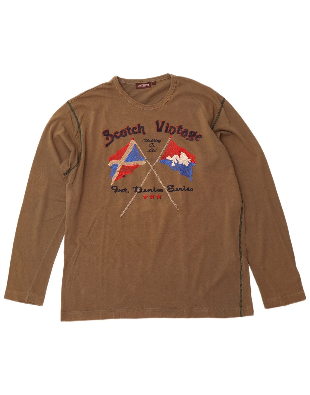 SCOTCH & SODA Muška majica dugih rukava s grafikama, veliki kaki pamuk