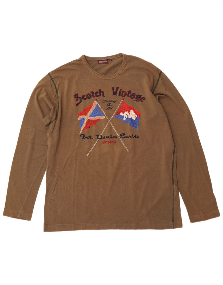 SCOTCH & SODA Muška majica dugih rukava s grafikama, veliki kaki pamuk